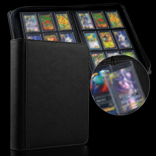 Black PU leather 9-pocket trading card binder 360 card capacity - Acrylior Greece
