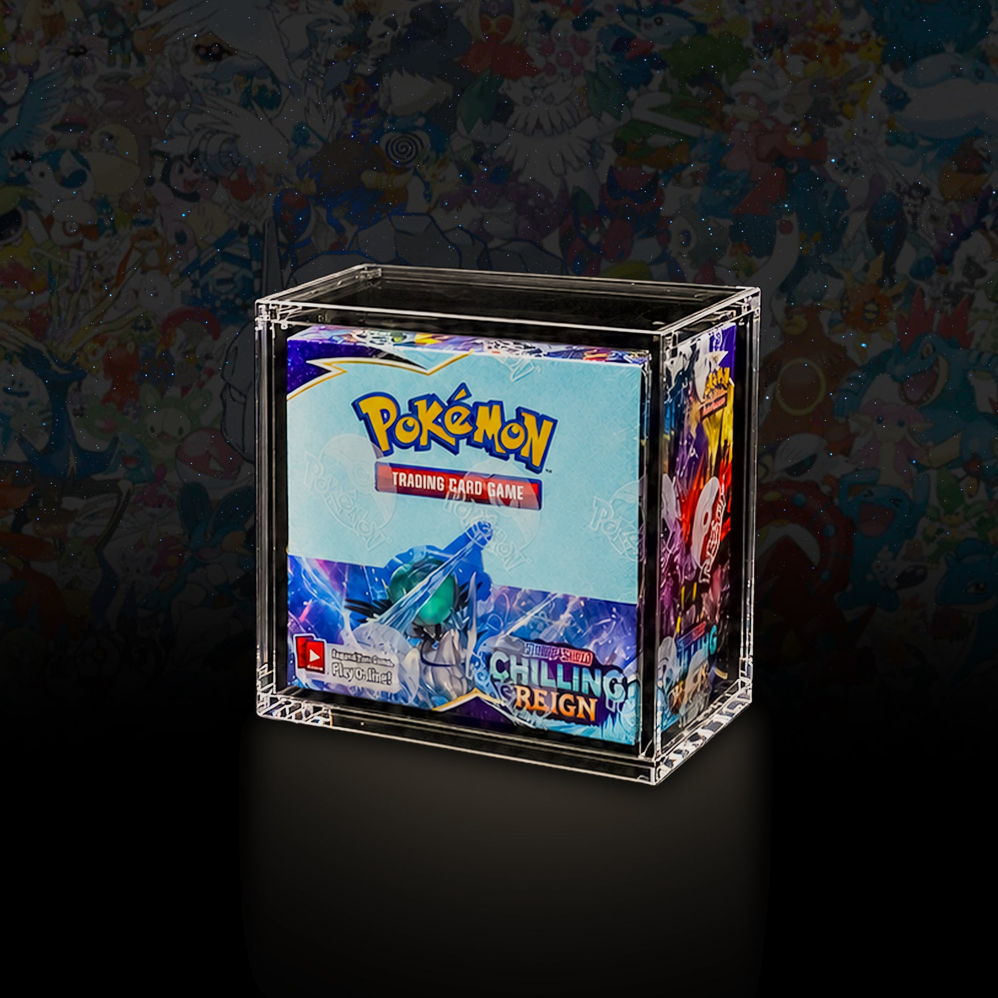 Clear acrylic display case for Pokemon Booster Box with magnetic lid - Acrylior Greece
