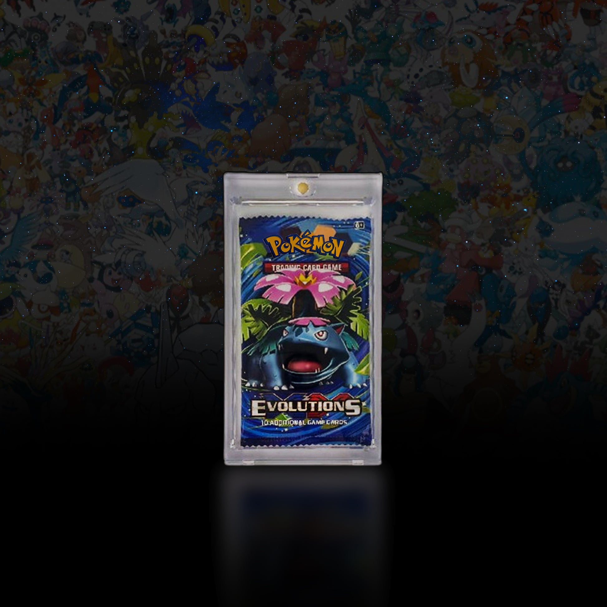 Pokemon Booster Pack protective case, clear plastic, clip closure
