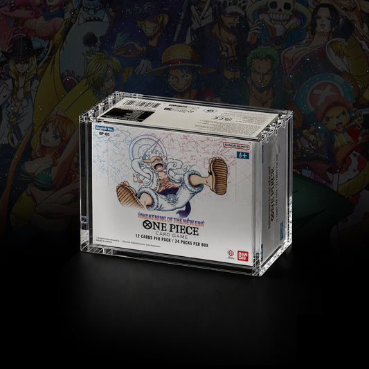 One Piece OP03+ Booster Box acrylic display case, crystal clear, magnetic lid