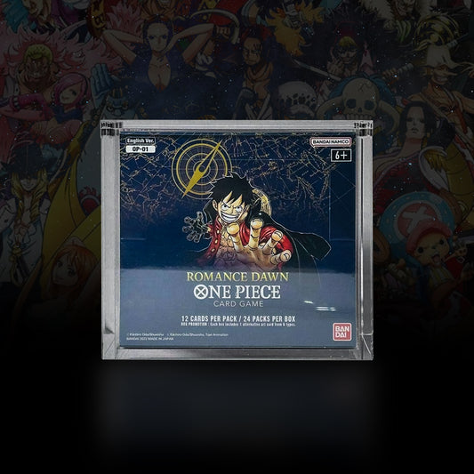 One Piece OP01-02 Booster Box acrylic display case, crystal clear, magnetic lid