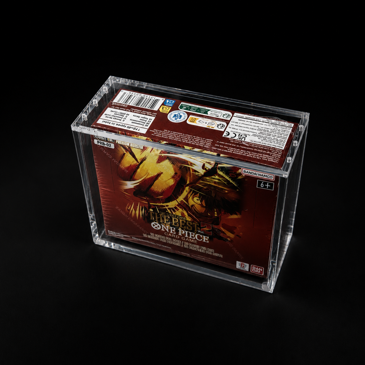 One Piece PRB-01/PRB-02 Booster Box acrylic display case, crystal clear, magnetic lid